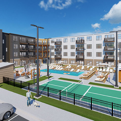 Modern apartment complex showing civil engineering services.