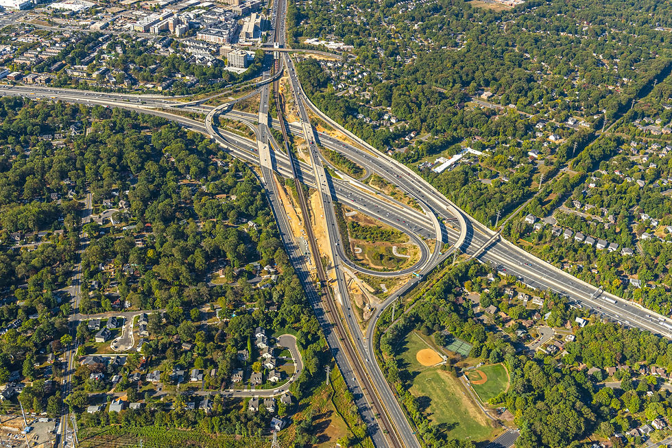 Aerial view of highway infrastructure by American Structurepoint.