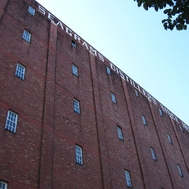 Historic Seagrams Distillery brick building.