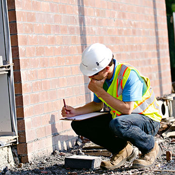Engineer conducting forensic structural engineering services at a site.