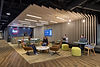 Modern office lobby showing employee benefits and perks.