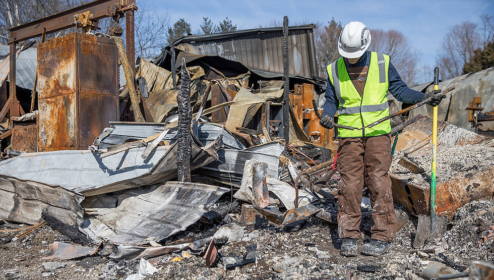 Forensic structural engineering services at a fire site.