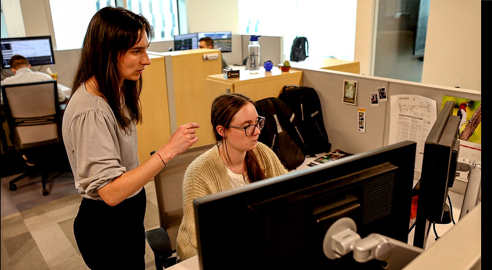 Employees looking at computer